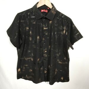 Suslo Button-Up Shirt Men's XL Black Metallic Abstract Brushstroke Short Sleeve